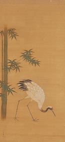 絹本著色寿老人松竹鶴図（左）