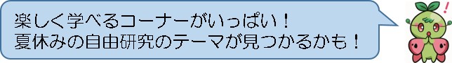 楽しく学べるコーナーがいっぱい！夏休みの自由研究のテーマが見つかるかも！