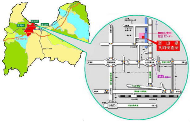 富山県食肉検査所の周辺地図