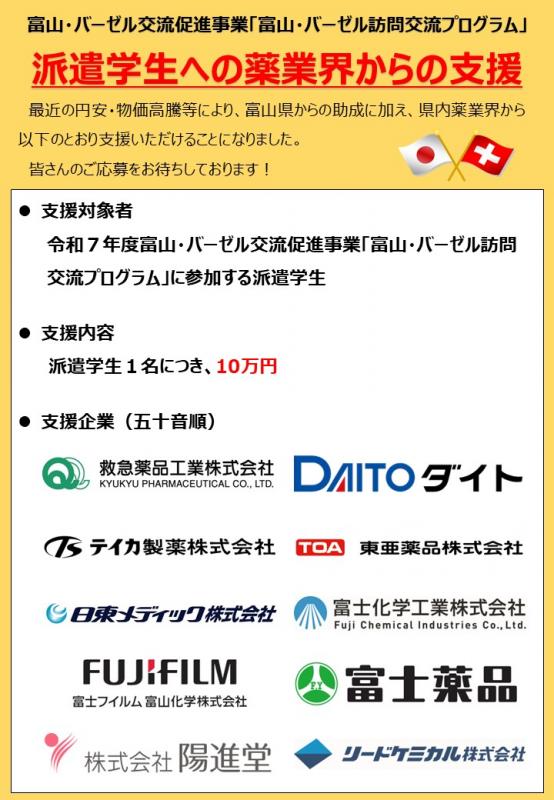 派遣学生への県内薬業界の支援