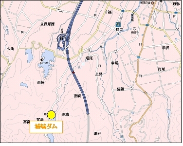 城端ダムへのアクセス図、より詳細な地図にて案内